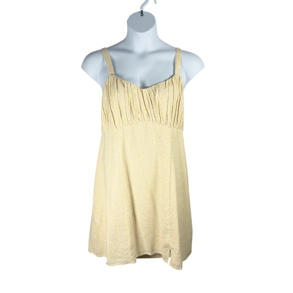 Abound Mini Dress Womens Plus 3X Natural Daisy Floral Linen Rayon Pleated Bust
